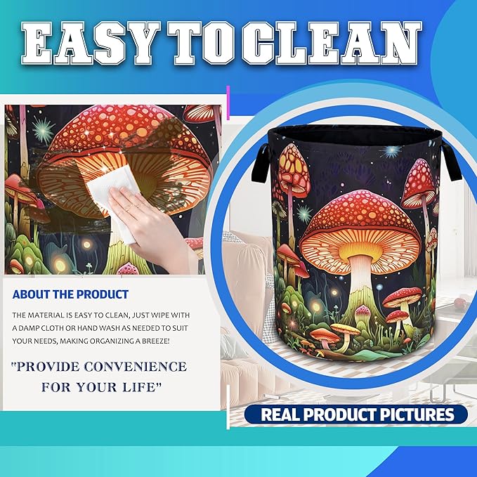 Red Mushroom Laundry Basket Oxford Cloth Psychedelic Plant Laundry Hamper
