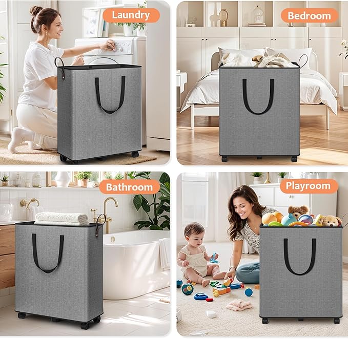 Laundry Basket with Wheels, Collapsible Laundry Baskets, Laundry Hamper with