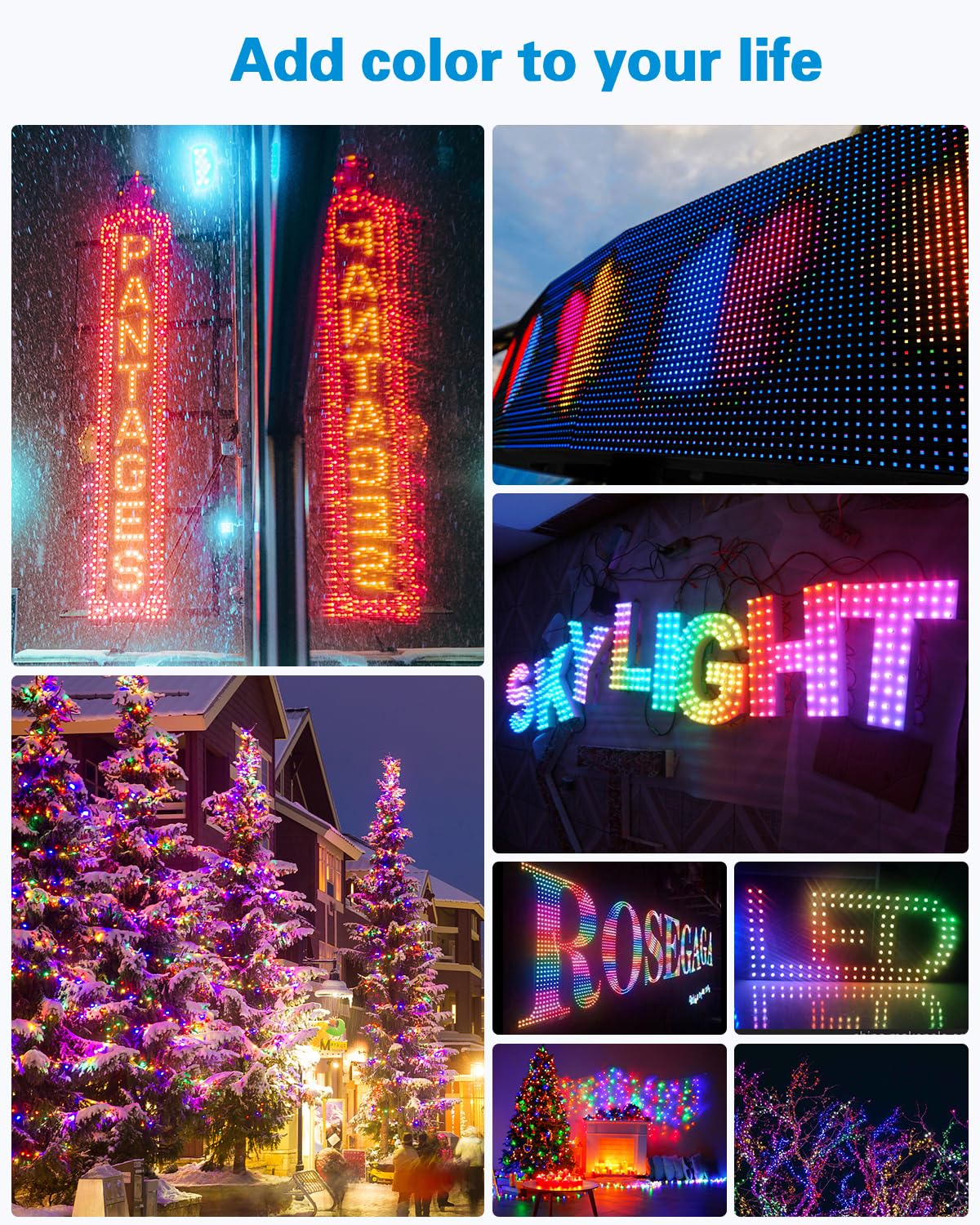 ALITOVE 12V WS2811 Pixel Lights xConnect Ends 328FT 500LEDs 12mm Diffused Digital Addressable RGB IC LED String Lights Programmable Outdoor Halloween Christmas Lights Waterproof IP68(8inch Spacing)