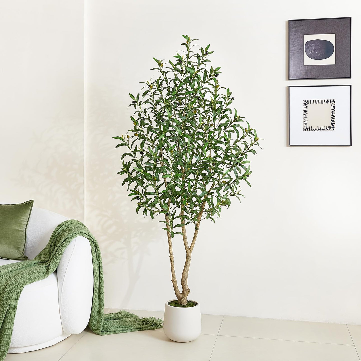VeriNatural Artificial Olive Tree 6FT, Fake Plants Indoor - Potted Faux Olive Tree with Relistic Leaves and White Planter - Tall Faux Plant for Home Office Living Room Decor
