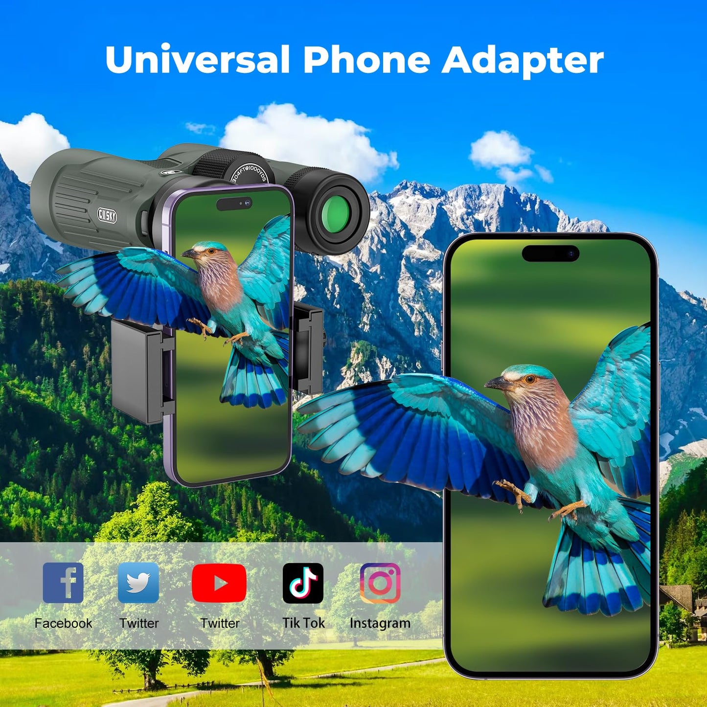Gosky 10X42 HD Binoculars for Adults with Phone Adapter, High Power Binoculars with BAK4 Prism and FMC Lens, Waterproof Binocular for Bird Watching Hunting Traveling Outdoor Sports