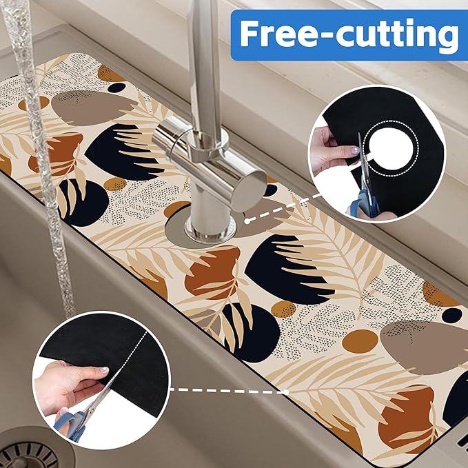 Boho Tropical Leaves Kitchen Sink Splash Guard Mat Absorbent Fast Drying Mat