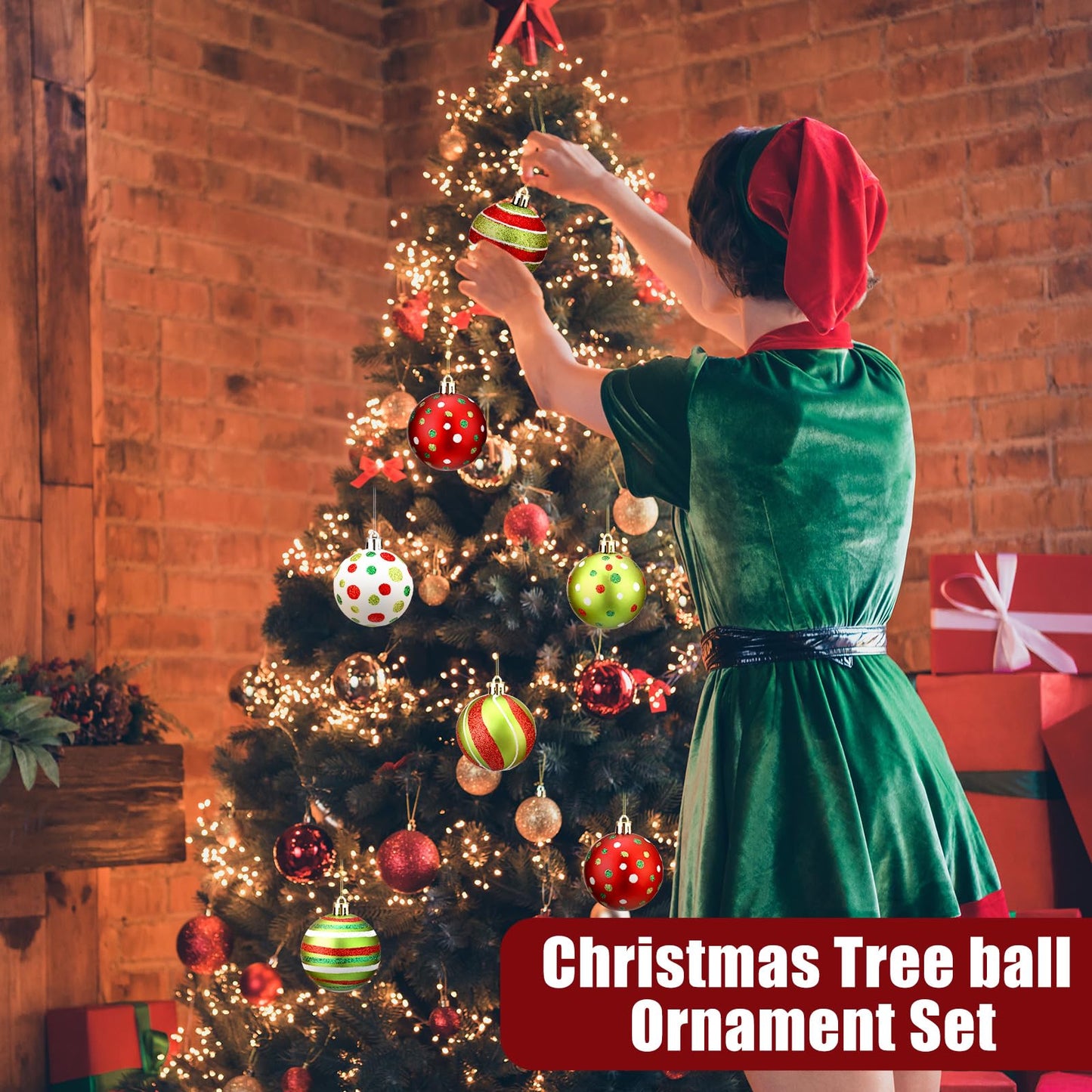 Liliful 6 Pcs Christmas Tree Ornaments 3.9'' Glitter Red Green White Hanging Ball Large Plastic Balls Swirl Candy Cane Peppermint Big Christmas Pendants Baubles for Holidays Xmas Tree Decoration