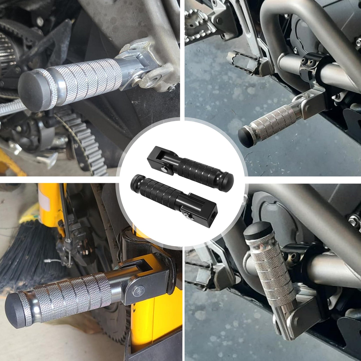 M8 Anti-Skid CNC Universal Motorcycle Foot Pegs Degree Foldable Footpegs Footrest,Upgrade Passenger Pedal For Mini Bike Dirt Pit Bike Electric Car Motorbike Honda Suzuki Yamaha Kawasaki(Black)