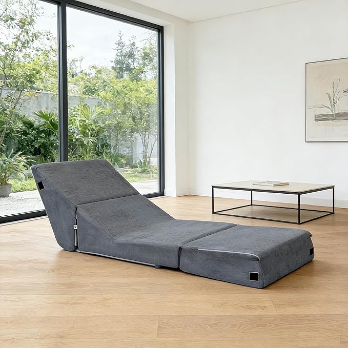 jela Luxury Corduroy Indoor Chaise Lounge, Foldable Sofa Bed Chair