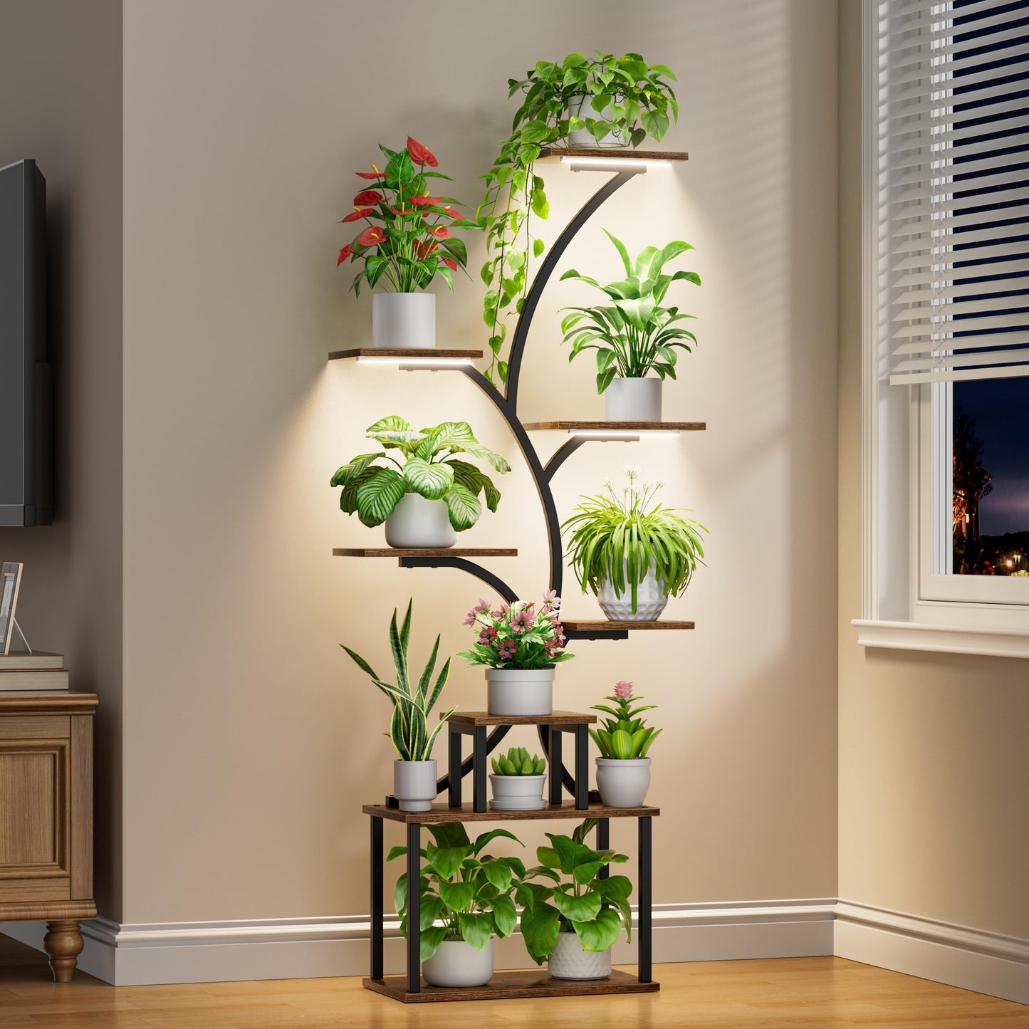 POZILAN Plant Stand Indoor with Grow Lights, 8 Tiered Tall Plant Shelf for Indoor Multiple Plants, Metal Large Flower Holder Display Rack for Living Room, Garden, Patio