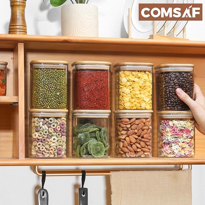 ComSaf 0.8 Qt Glass Food Storage Jars Set of 6, Pantry Organization Jar
