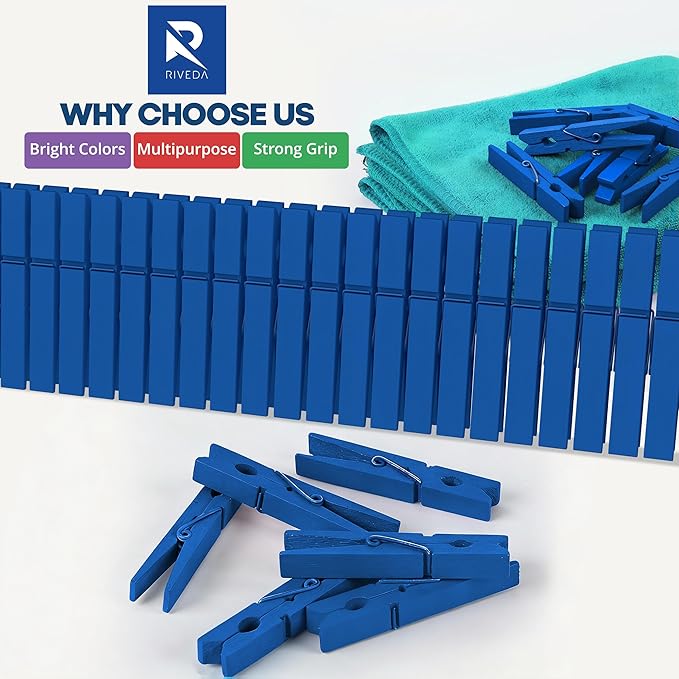 RIVEDA 50pcs Colored Wooden Clothes Pins, Clothespins
