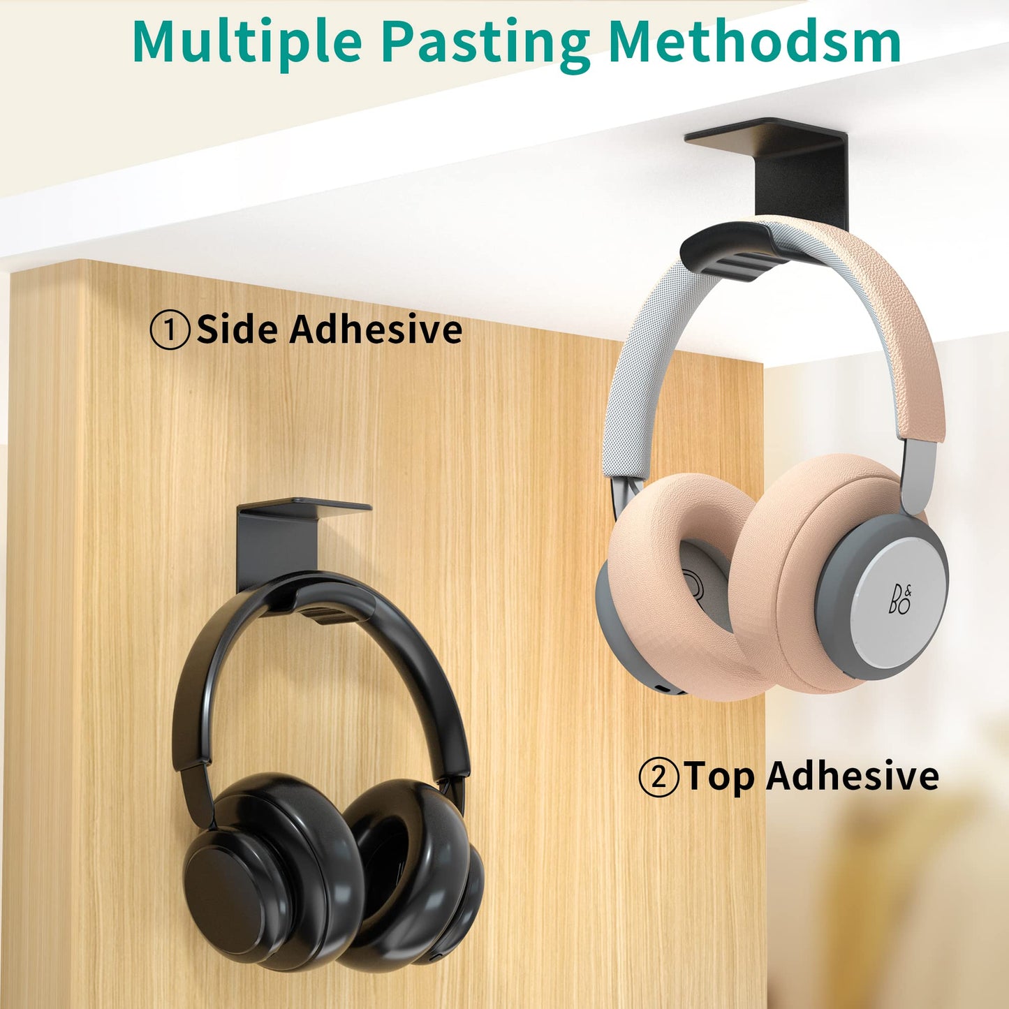HomeMount Headphone Hook Under Desk - Headphone Holder Under Table, Adhesive Gaming Headphone Stand Hanger Desk Mount for Most Headphone(Black)