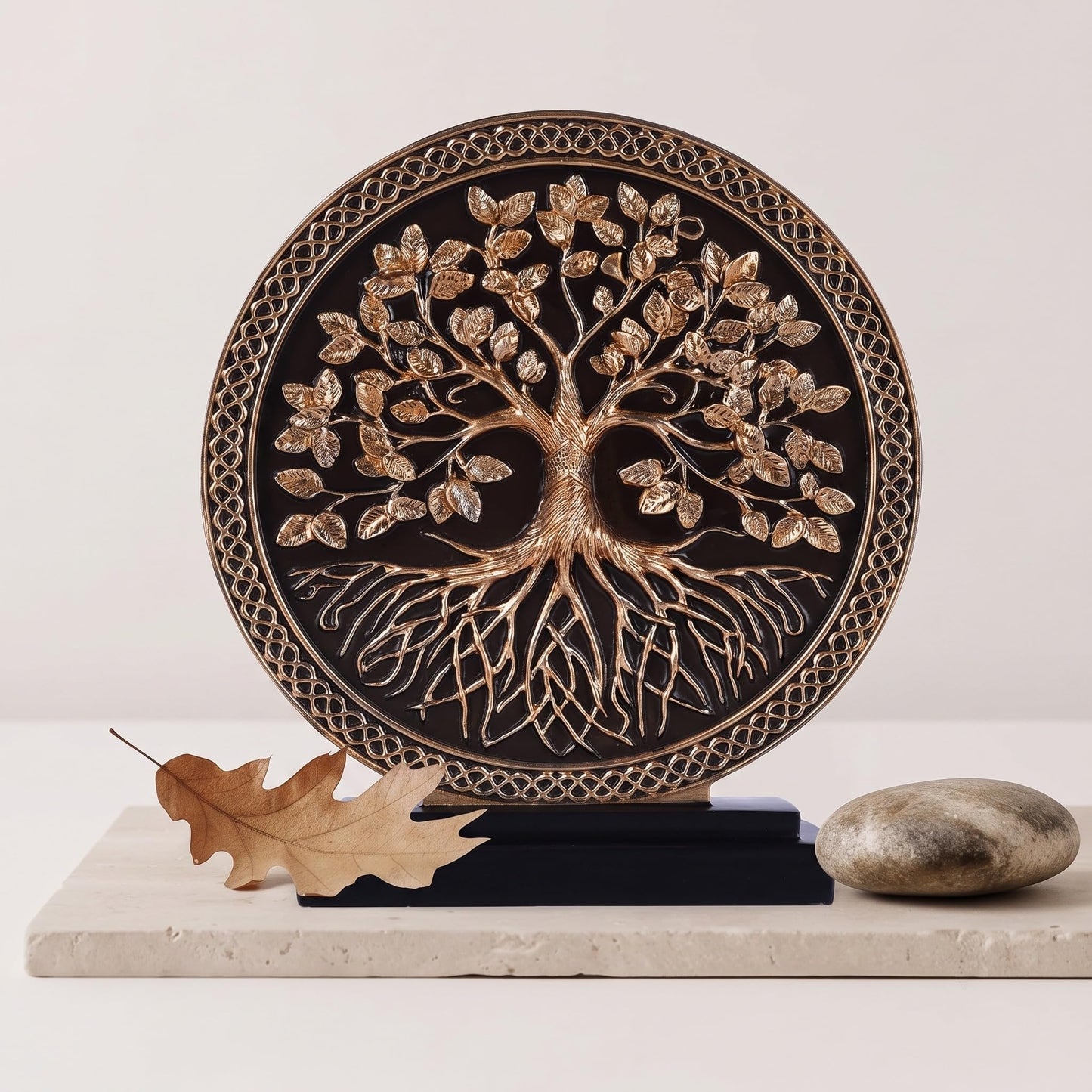 WUBIANJIE Tree of Life Statue Resin Sculpture for Home Decor, Hand Painted Tree Sculpture with Round Relief Design, Decorative Figurine for Living Room Shelf Tabletop Entryway Office