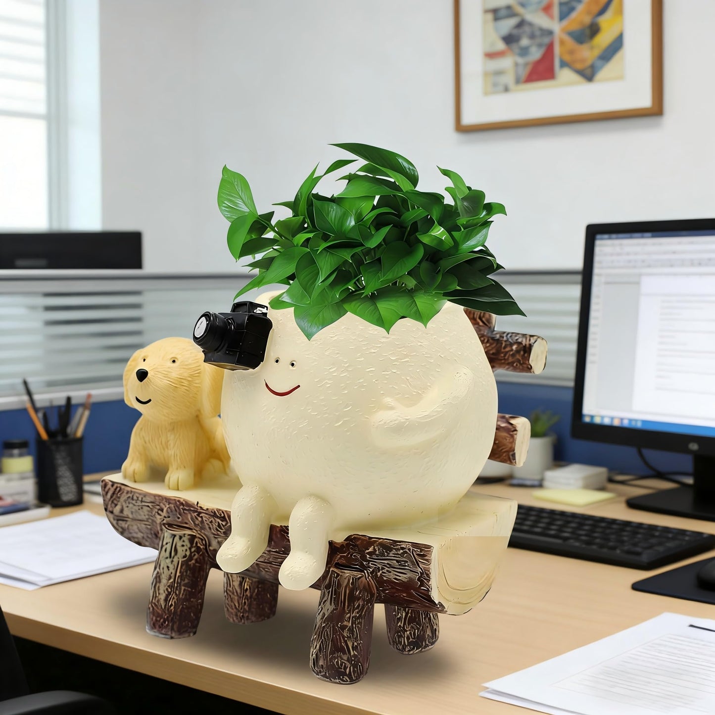 ERRSOU Smiley Face Planter Pot, Cute Funny Resin Bench Face Plant Pots with Drainage Hole, Unique Head Succulent Planter for Indoor Outdoor Flower Gifts for Plant Lovers