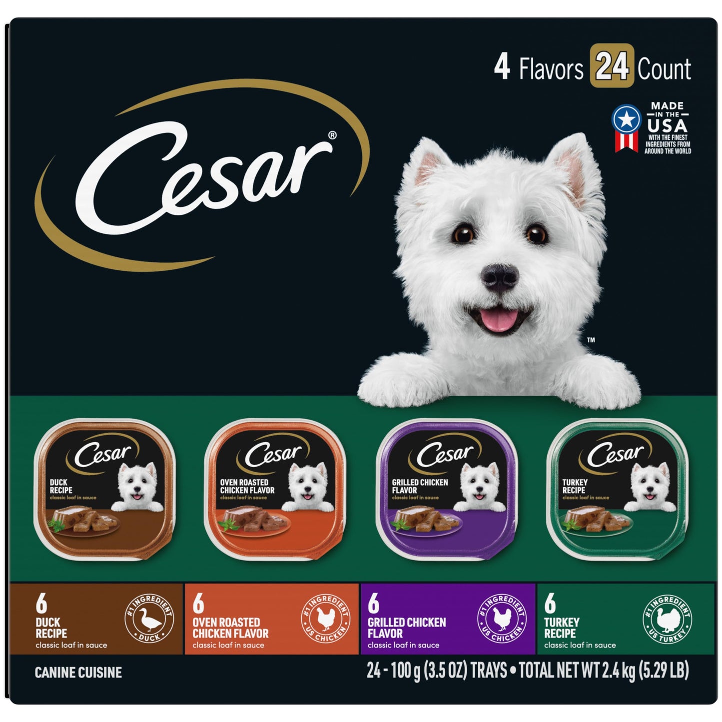 Cesar Wet Dog Food Classic Loaf in Sauce Poultry Variety Pack, 3.5 oz. Easy Peel Trays (24 Count, Pack of 1)
