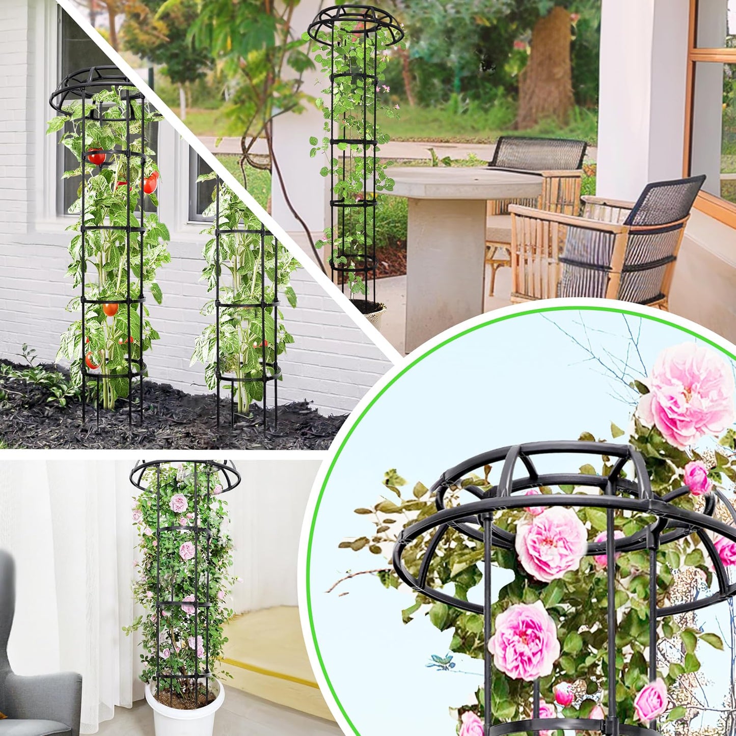65-Inch Garden Trellis for Climbing Plants,Heavy-Duty Metal Obelisk with Mushroom Top,Stable Support for Potted Clematis,Tomato,Cucumber,Rose,Pea & Vine