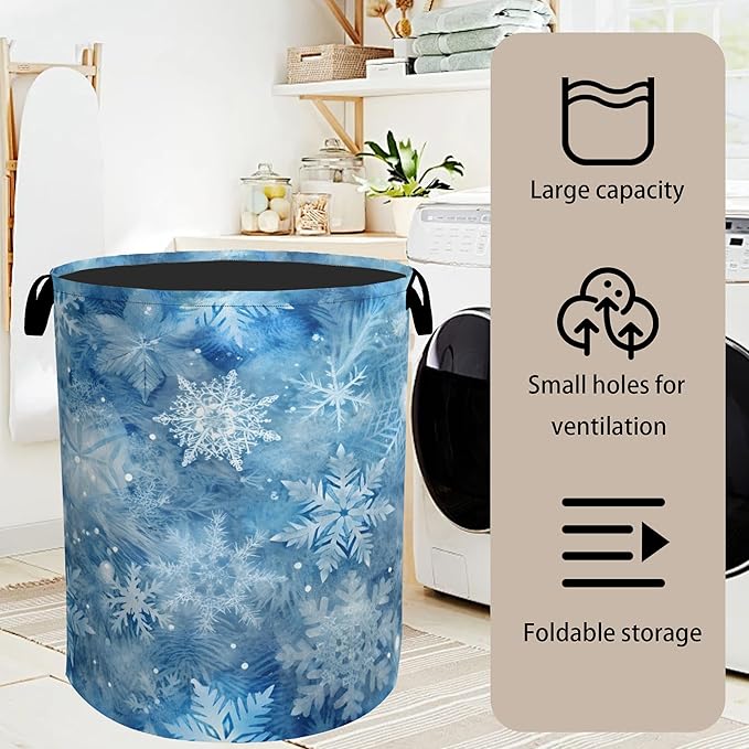 Winter Laundry Basket, Snowflakes Laundry Hamper, Heavy Duty 60L Dirty Clothes