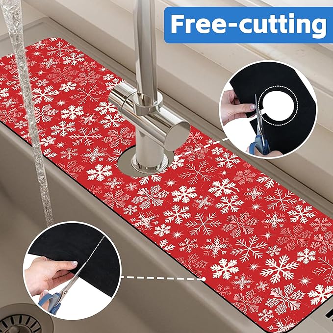 Christmas Snowflake Kitchen Sink Splash Guard Mat Absorbent Fast Drying Mat