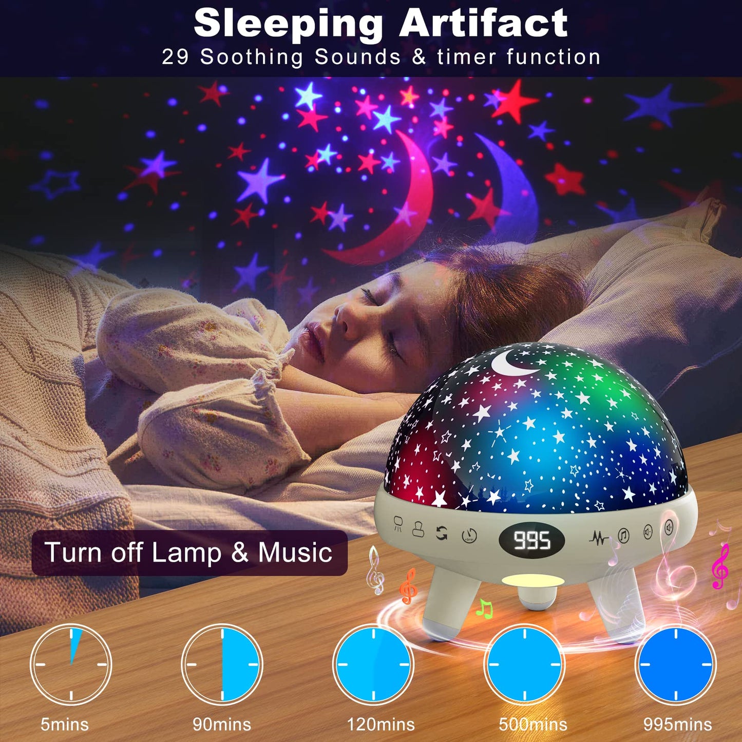 YACHANCE Kids Night Light Projector with White Noise Machine, 29 Soothing Sounds Star Projector, Baby Sensory Lights Toys for Children, Boy & Girls Gifts, Sound Machine with Timer and Remote