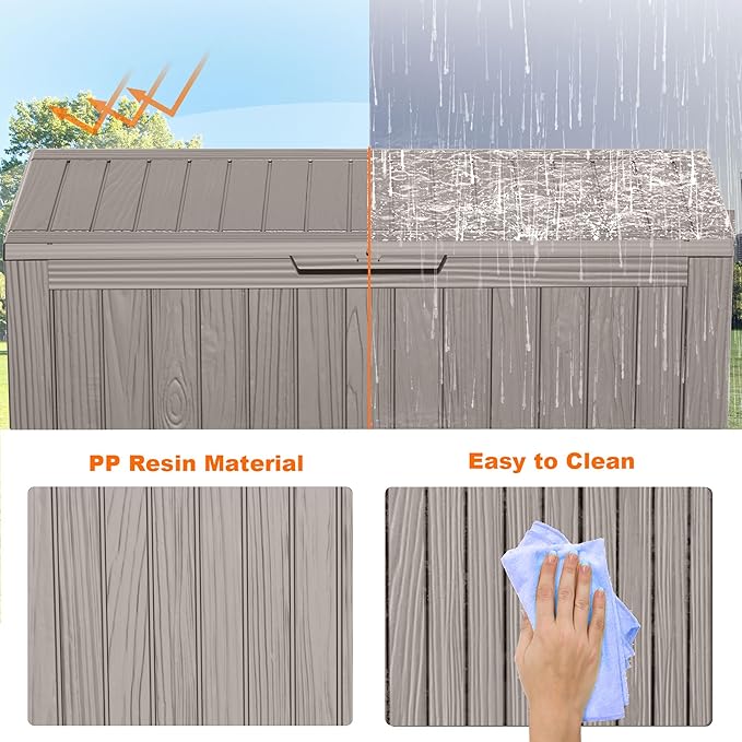 EasyUp 90 Gallon Outdoor Deck Box Waterproof, UV Resistant Resin Outdoor Storage Box for Delivery, Porch, Patio and Garden, Gray