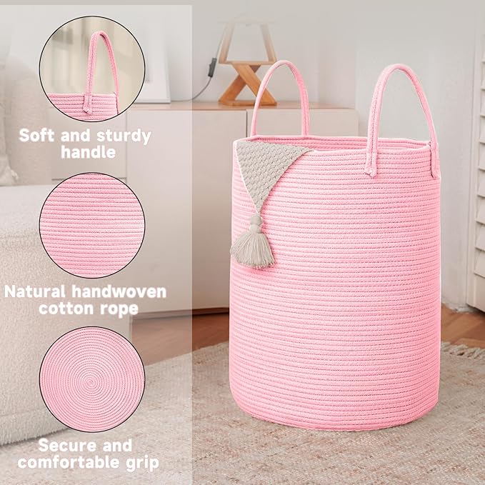 Large Woven Laundry Basket Hamper, 60L Cotton Rope Storage Bin