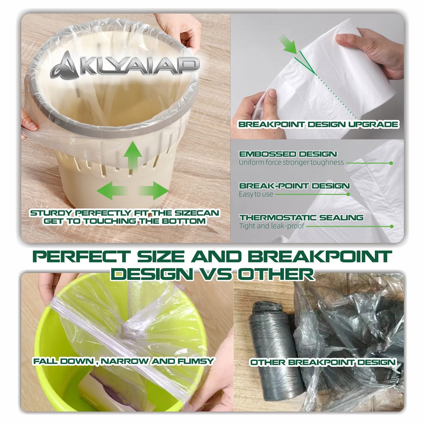 220 Counts Aklyaiap 4 Gallon Trash Bag,Tear & Leak Resistant Bathroom Biodegradable Small Garbage Can Bags Unscented for Home & Kitchen, 5Rolls, White