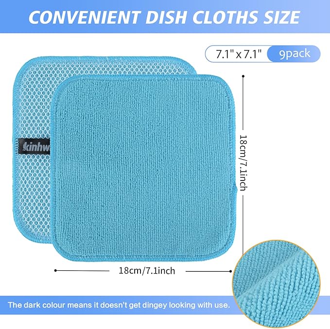 KinHwa Kitchen Washcloths for Dishes Absorbent Microfiber Dish Cloths Quick Dry