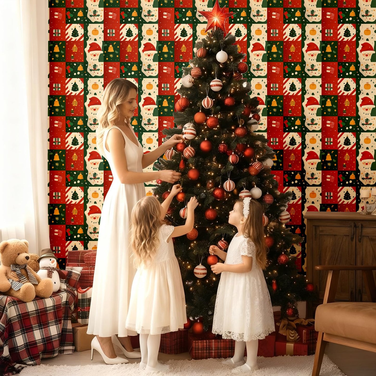 Kitico Christmas Peel and Stick Wallpaper Roll – Self Adhesive Decorative Wall Paper & Christmas Wrapping Paper 17.3"x196.8"