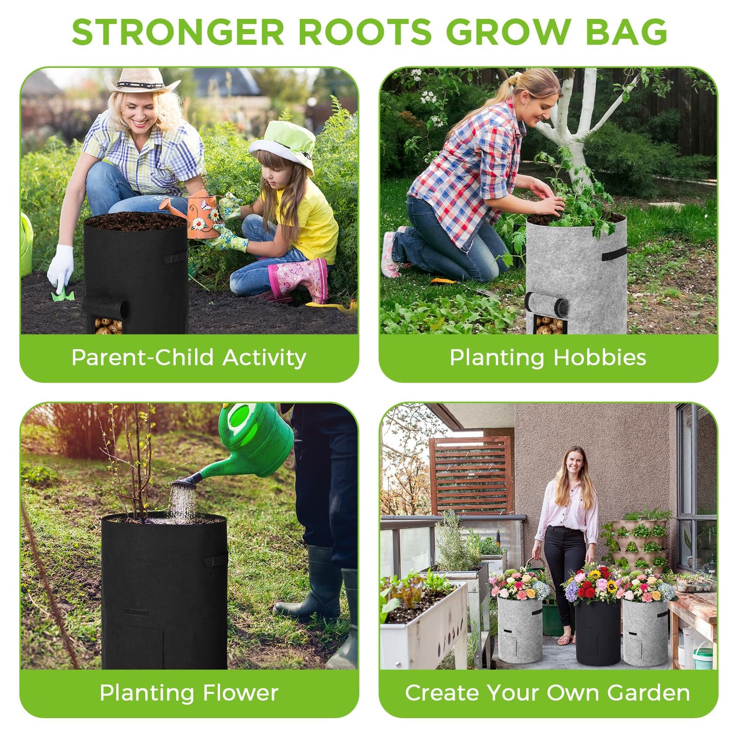 Yoojahow 4 Pack 30 Gallon Potato Grow Bags with Harvest Window, Durable Garden Planter Bags with Handles for Potatoes, Tomatoes, and Vegetables - Indoor & Outdoor Gardening Supplies (Black,Gray)