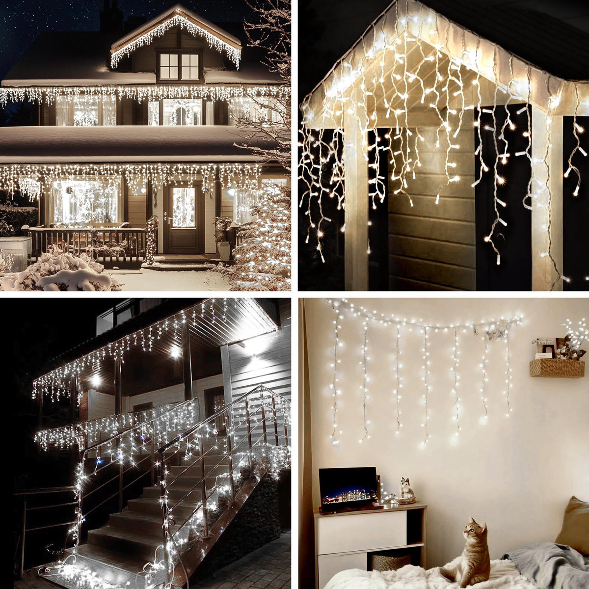 TOPPORTED Icicle LED Christmas Lights Outdoor, 624 LED 59FT 8 Modes with 96 Drops Cool White Icicle Lights,Outdoor Indoor Fairy String Lights for Christmas Party,Holiday,Wedding Decorations