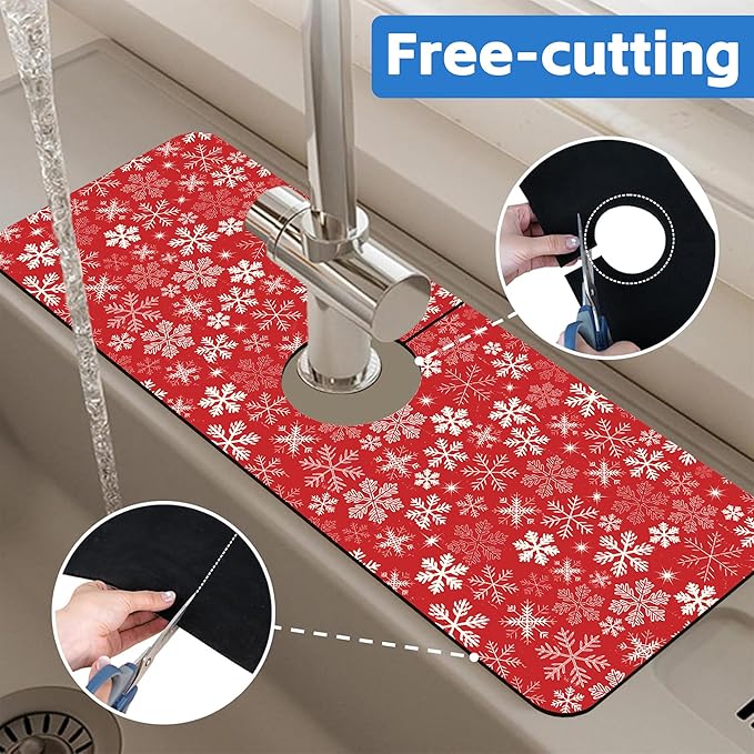 Christmas Snowflake Kitchen Sink Splash Guard Mat Absorbent Fast Drying Mat