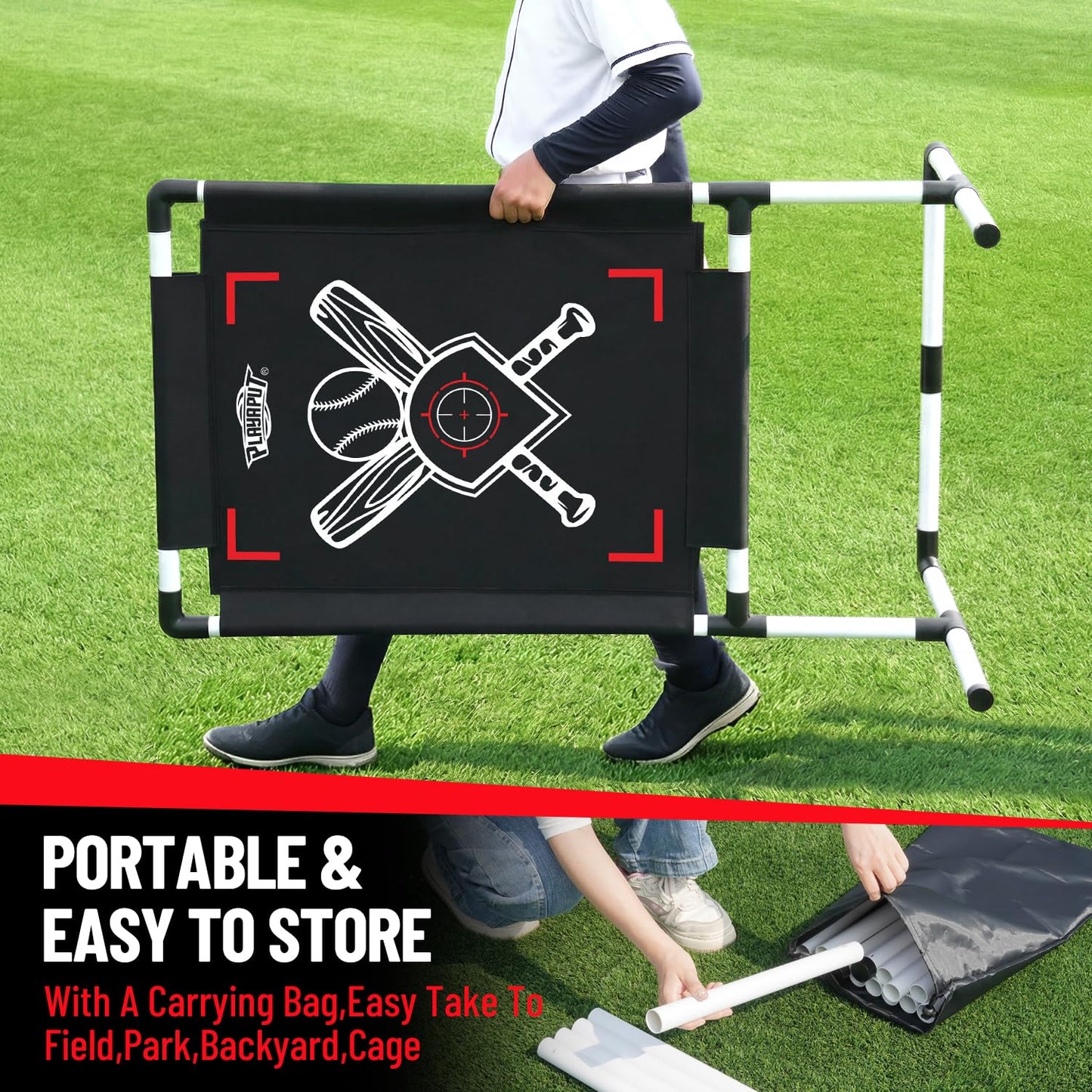 Dual-Sided Baseball Strike Zone Target,Adjustable Height Pitching Strike Zone Trainer for Pitching,Throwing Practice, Includes Stakes,Sandbags & Carry Bag for Indoor & Outdoor