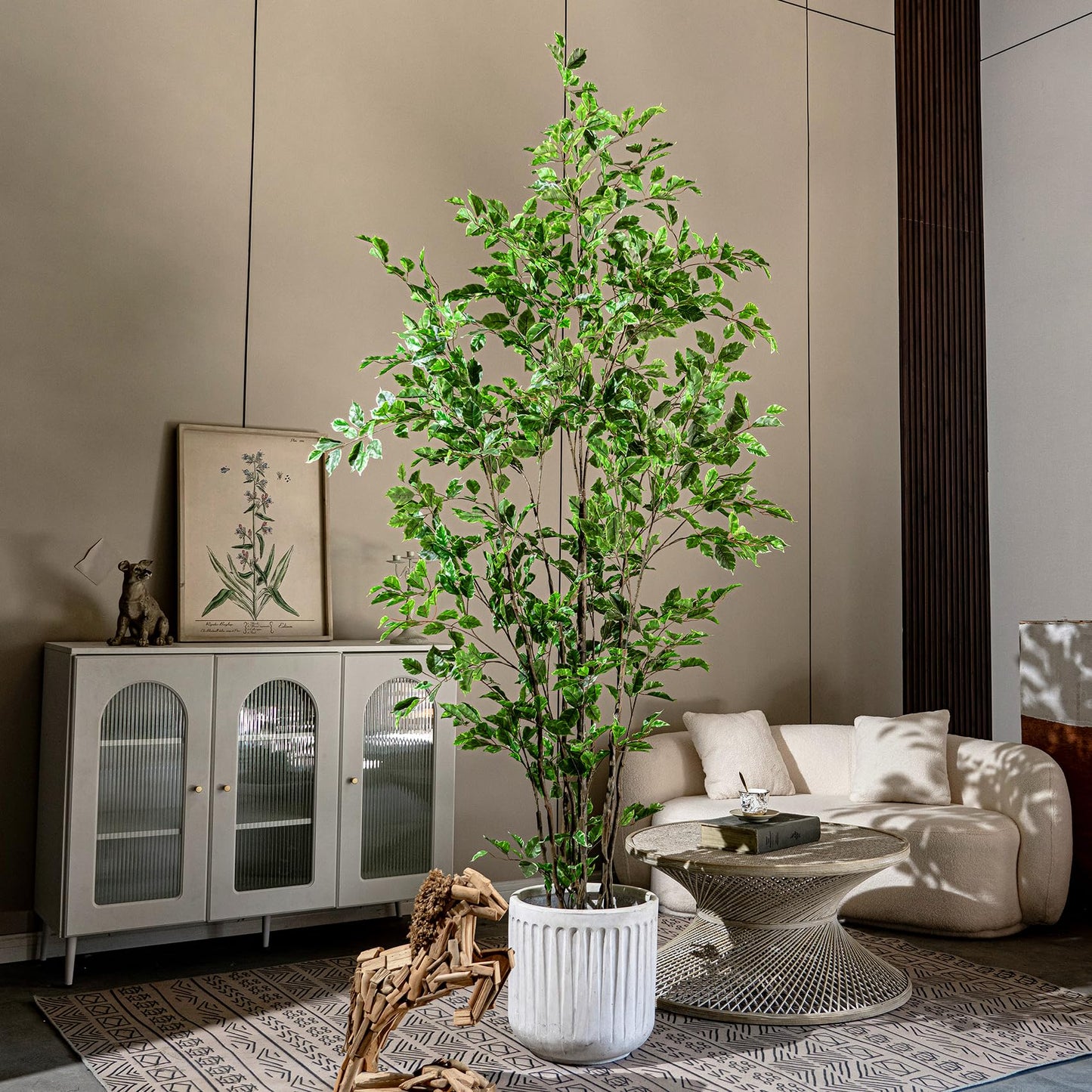 Bailikang Artificial Ficus Tree Indoor 8ft, Large Potted Faux Tree with Realistic Silk Leaves & Trunk for Home Office, Living Room Corner Decor