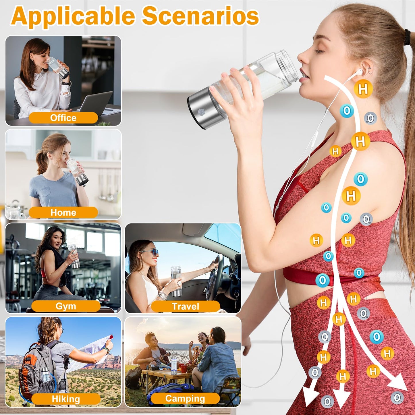 2025 Upgrade Hydrogen Water Bottle, Hydrogen Water Generator with Advanced SPE PEM Technology, 420ml(14OZ) Hydro Water Machine, Portable Water Ionizer for Office, Travel, Fitness & Everyday Hydration