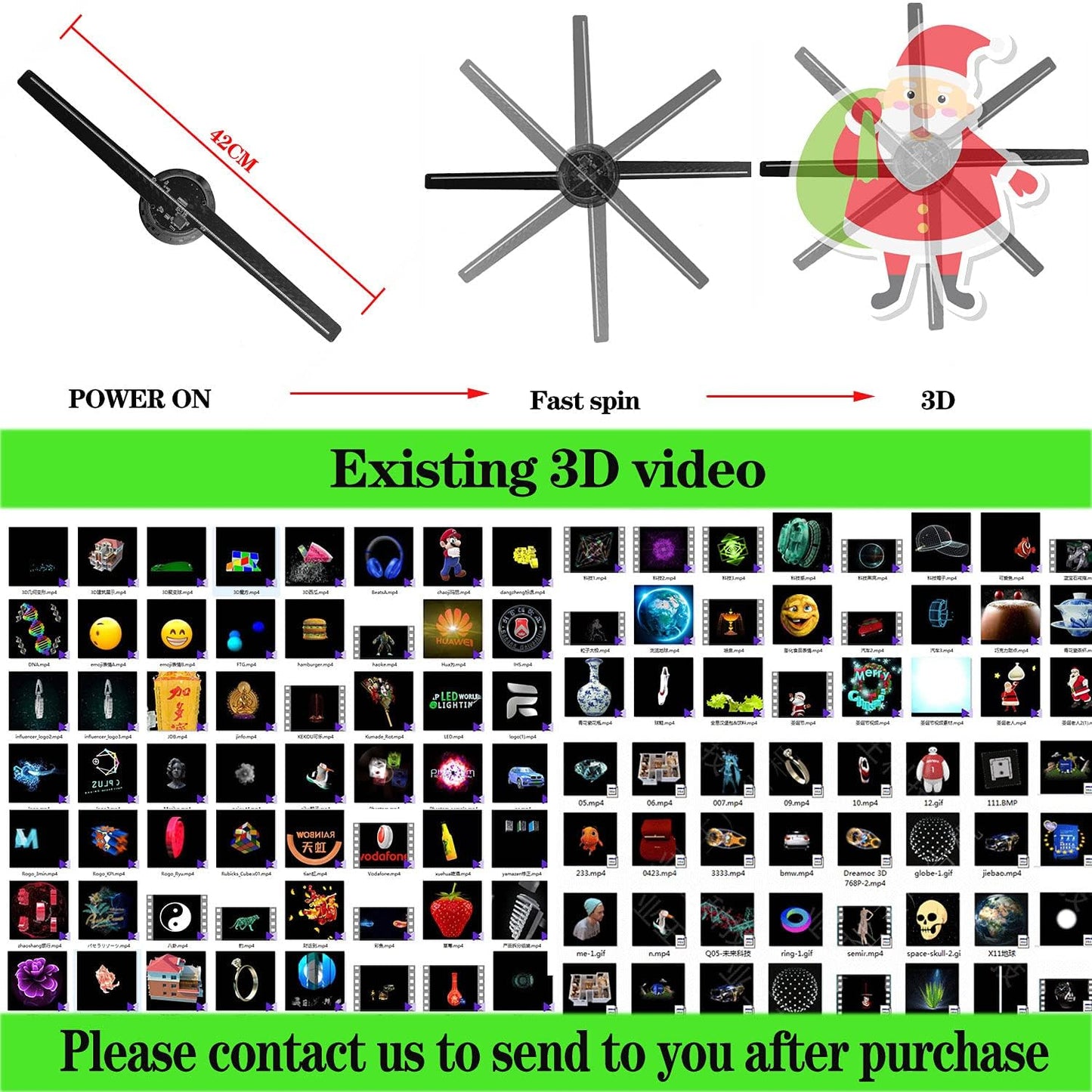 3D Hologram Fan, Hologram Fan Projector Screwless Led Lights with App and WiFi, HD LED 2000*1444PX Resolution, and Bluetooth for Bar, Shop, Halloween, Christmas(16.5 " (WiFi+remote control+Bluetooth))