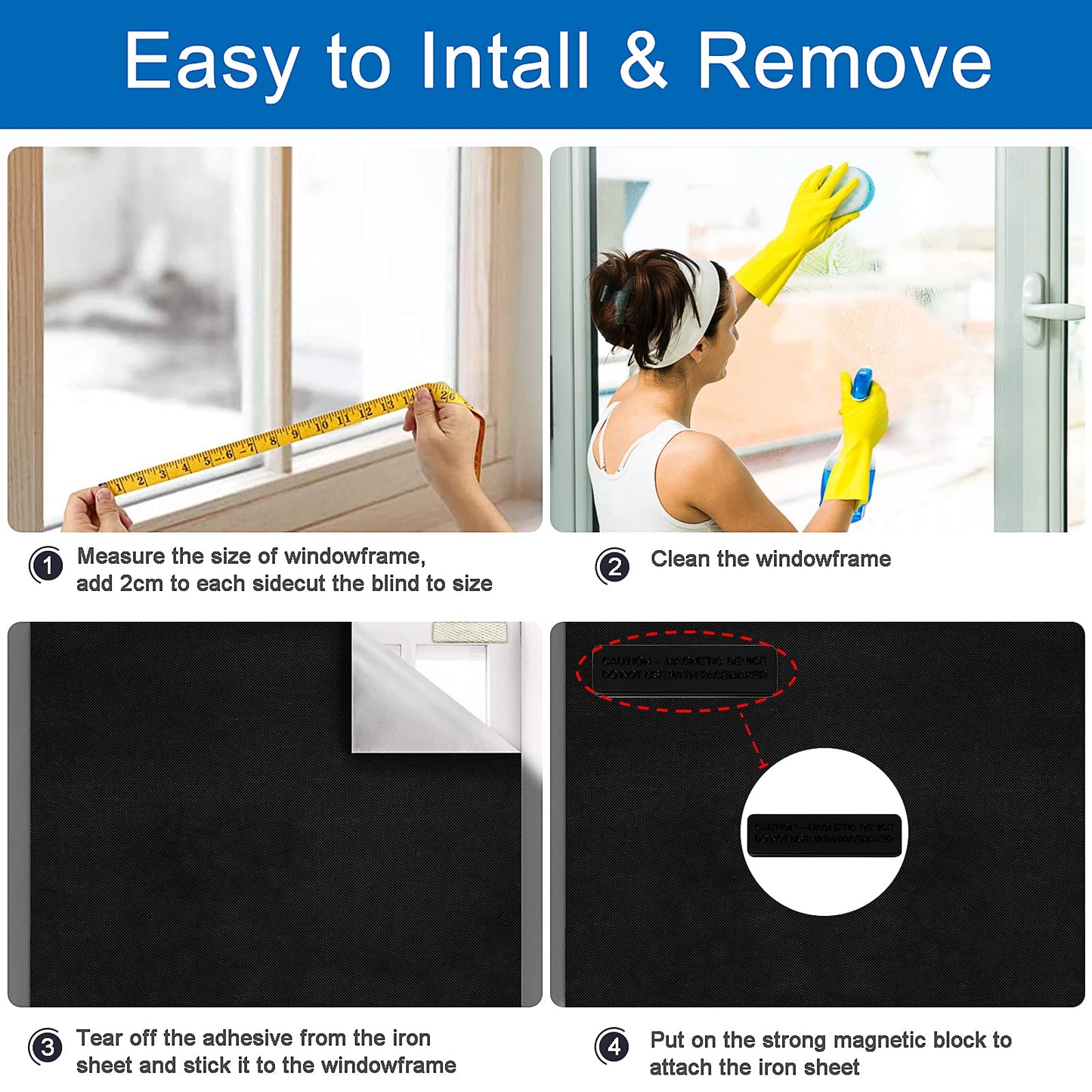100% Blackout Blind Magnetic Window Cover 118 x 57Inch,No Drill,Cut Any Size/Shape,Portable Black Out Shades Curtains for Nursery Bedroom,Rv,Media Room with Magnetic Closure