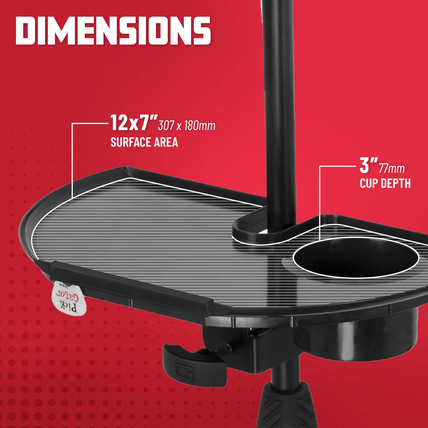 Gator Frameworks Microphone Stand Accessory Tray with Drink Holder and Guitar Pick Tab, 12" x 7" (GFW-MIC-ACCTRAY)