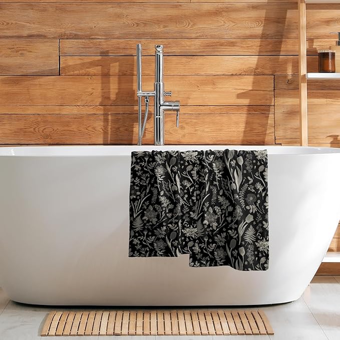 Black Spring Floral Hand Towels