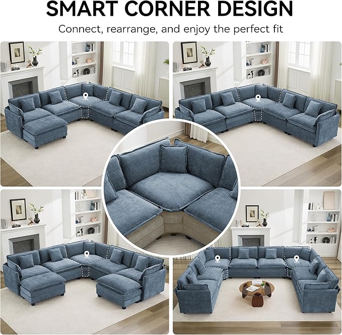 113'' V Shaped Cloud Sectional Sofa, Oversized Deep Seat Couches