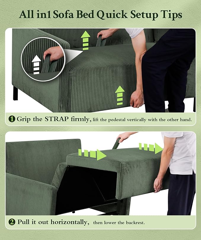 Welzona 47.2" Convertible Sofa Bed Couch, Comfy Corduroy Loveseat Sleeper Sofa