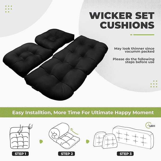 DANGHOOGY Wicker Chair Cushions, Waterproof Outdoor Loveseat Cushions