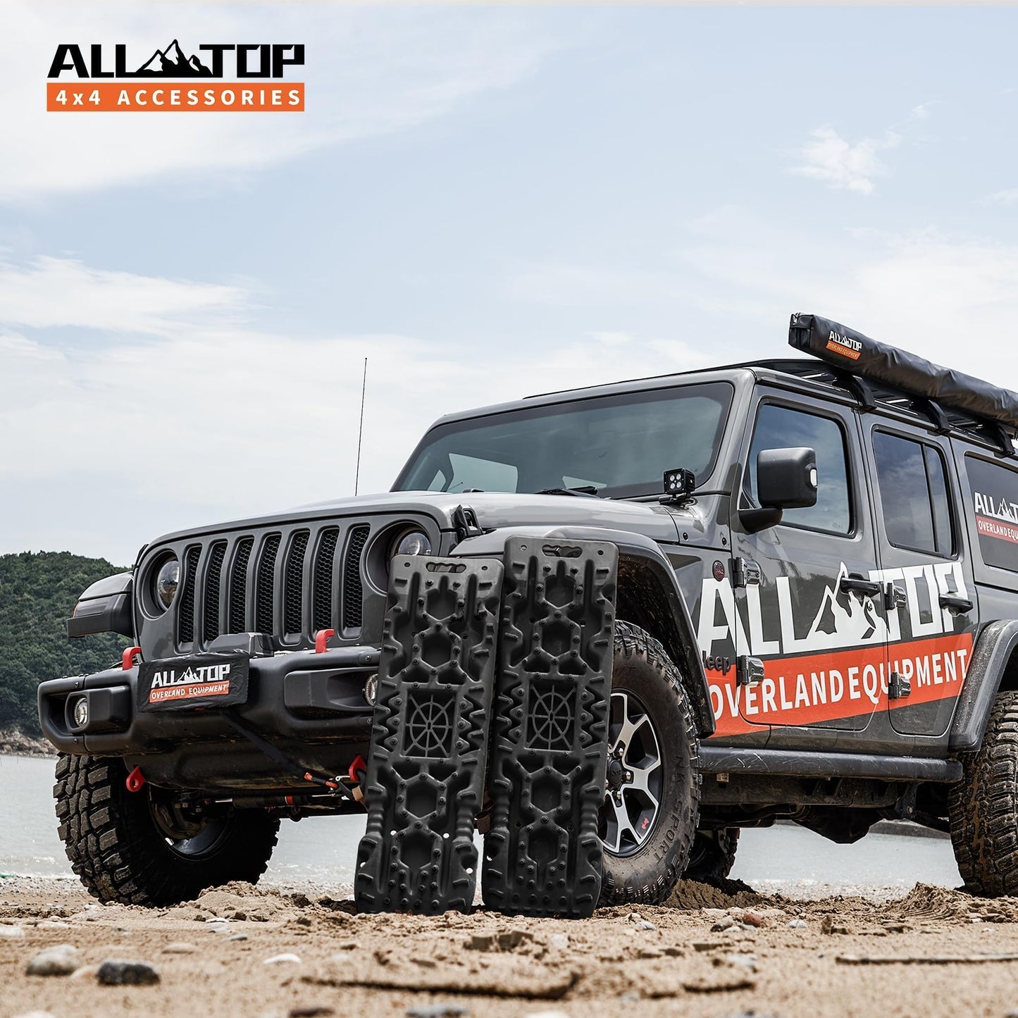 ALL-TOP Traction Boards with Build-in Jack Base, 2PCS Recovery Boards & Mounting Kit for Overlanding (4th Gen, Black)