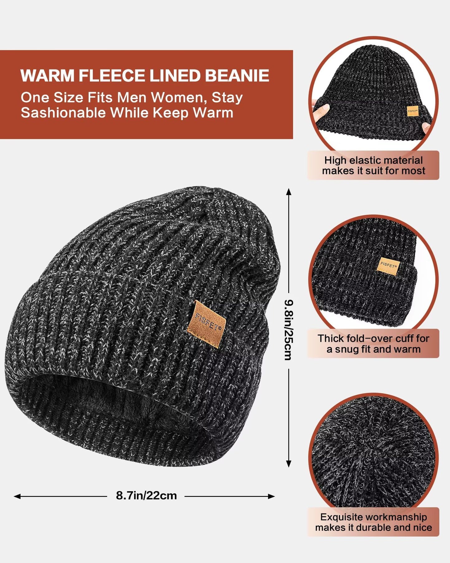 Winter Hat Gloves Scarf Set for Men Women, Mens Beanie with Fleece Lined Long Thick Scarf Touchscreen Gloves for Cold Weather, 3 in 1 Warm Gift Set(A-01)