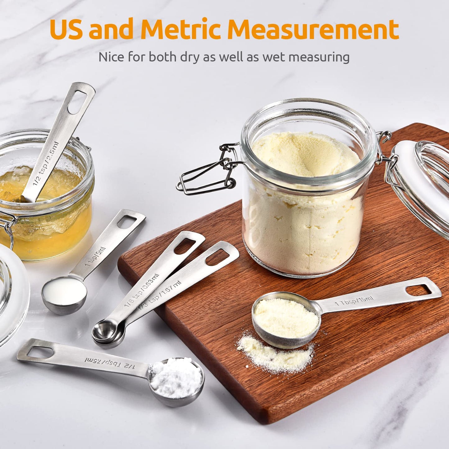 U-Taste 18/8 Stainless Steel Measuring Spoons Set: 7 Piece - 1/8, 1/4, 1/2, 3/4 tsp, 1 tsp, 1/2 & 1 tbsp for Dry & Liquid Ingredients