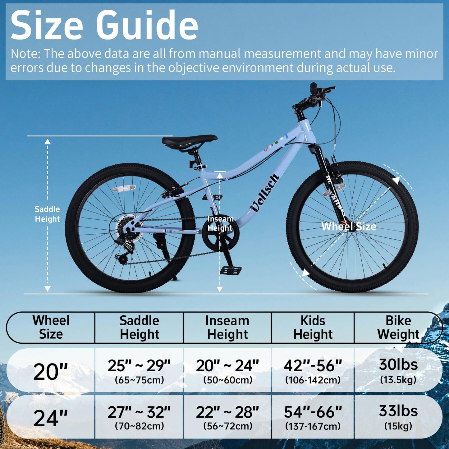 vollsch 24 Inch Kids Mountain Bike for 9-15 Years Old Boys Girls Teens 6-Speed Child MTB Bicycle with Front Suspension Fork, Slate Grey