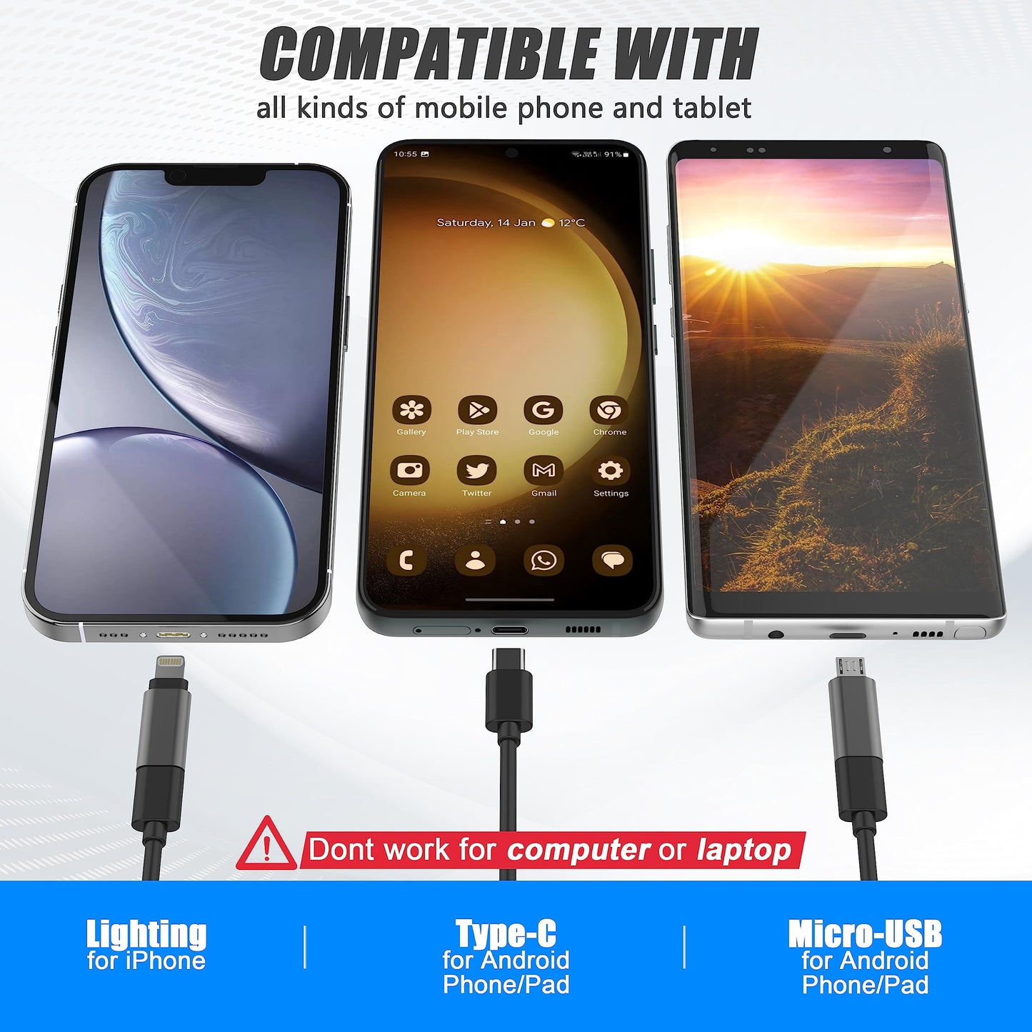 0.216 in Ultra-Thin Snake Inspection Borescope, Pancellent Type C Endoscope, Scope 1920P with 6 LED Lights for Android and iOS Smartphone, iPhone, iPad, Samsung (16.5FT)