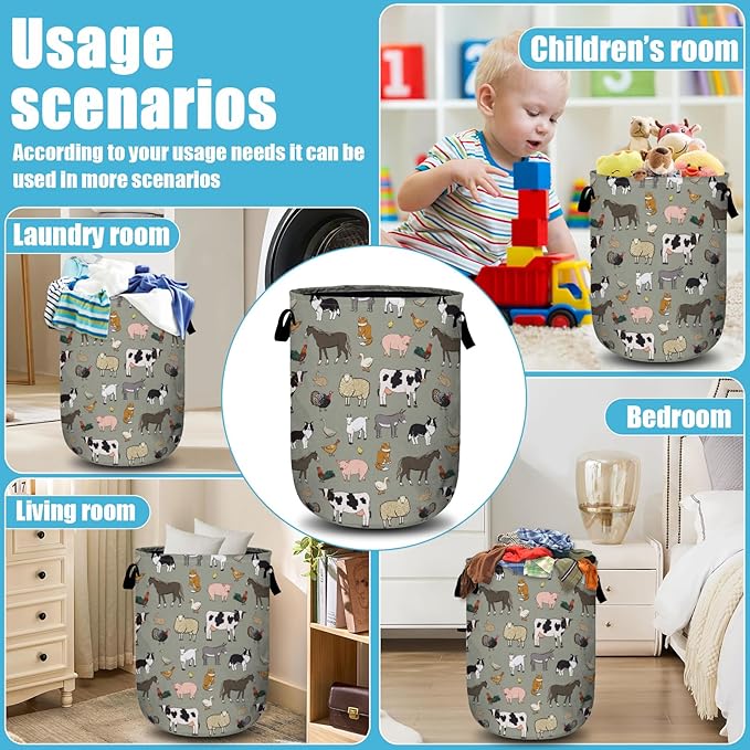 Funny Farm Animal Laundry Basket, Laundry Hamper Collapsible Oxford Cloth