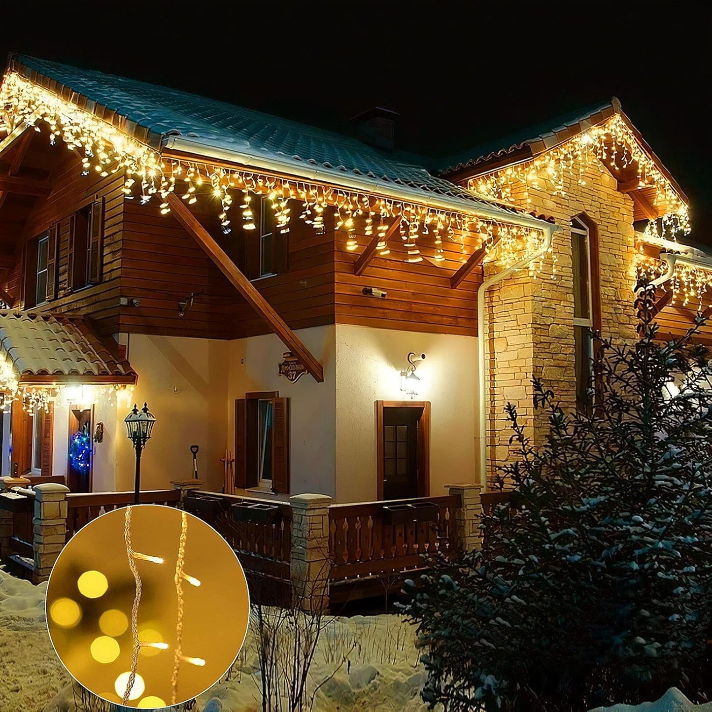 32.8ft 400 LED Icicle String Lights, 8 Modes Waterproof Icicle Christmas Lights Outdoor with Memory Function, Curtain Fairy Lights Hanging Decor for Home, Party, Christmas & Halloween (Warm White)