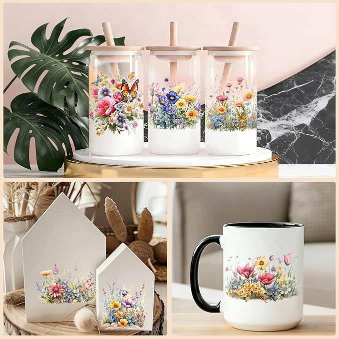 4 Sheets Rub on Transfers for Crafts, Flowers and Butterflies Furniture