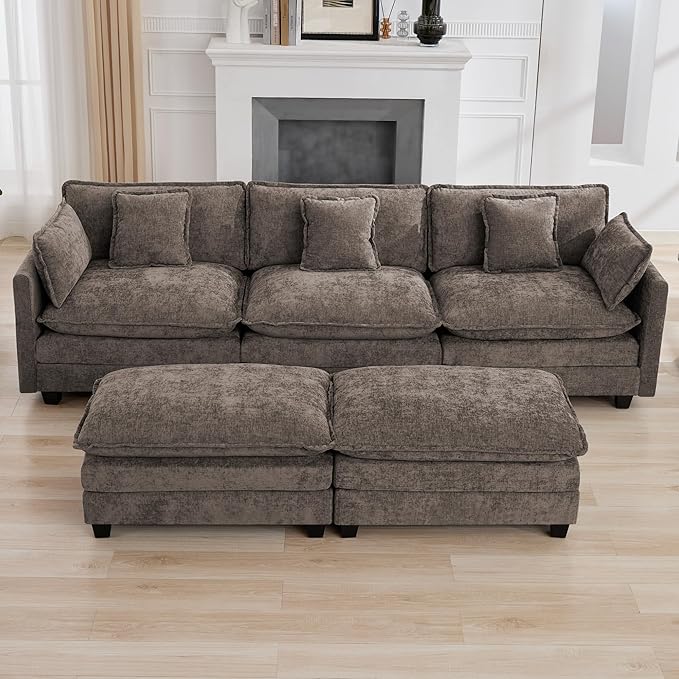111'' Sectional Cloud Deep Seat Couch, Oversized Chenille U Shaped Sectional