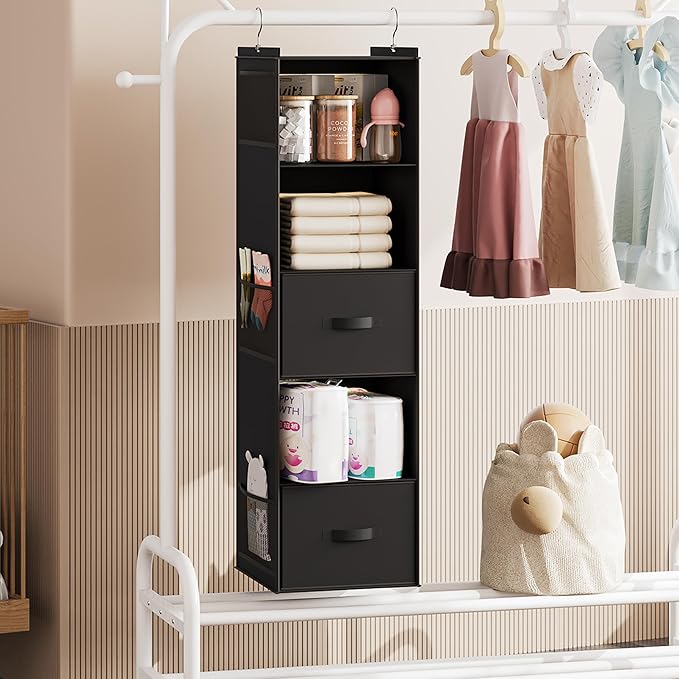 YOUDENOVA Hanging Closet Organizer, 5 Tier Hanging Closet Shelves
