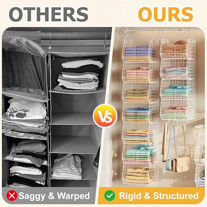 7 Tier Hanging Closet Organizer and Storage, Foldable Wire Closet Shelving