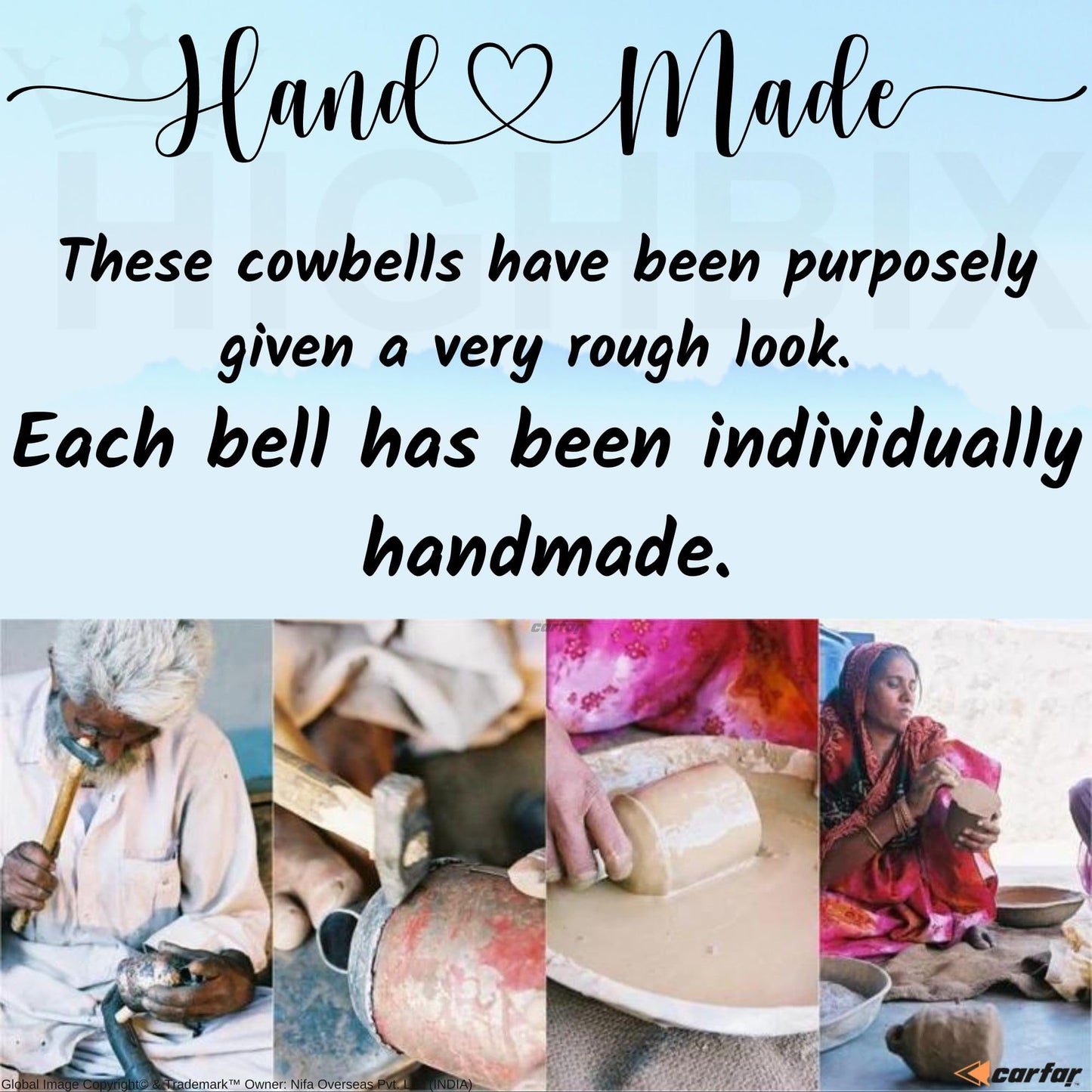 Carfar Shabby Chic Set of 3 Country Rustic Style Cone Bells Handmade Metal Harmony Christmas Hanging Decorative Cow Bells Set (3, Extra Large)